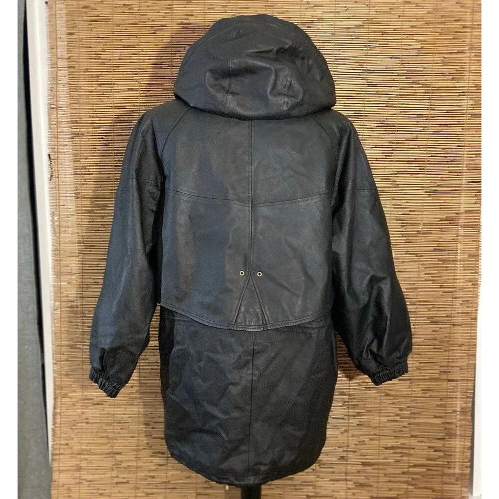 Vintage 90s GIII Leather Jacket Coat Hooded Parka Full Zip Men’s Large Vented